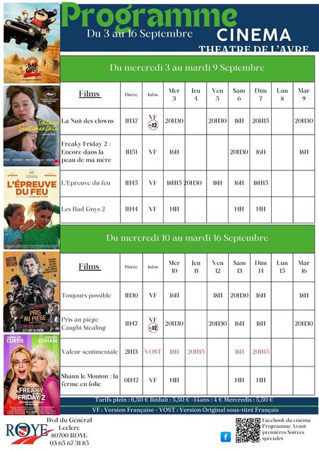 programme ciné du 03 au 16 septembre 2025