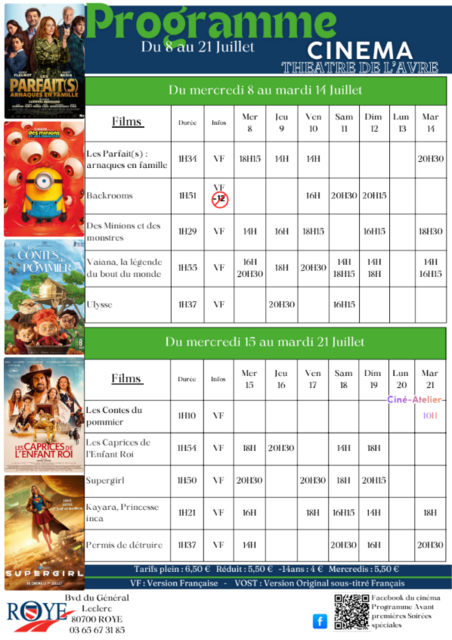 programme ciné du 08 au 21 juillet