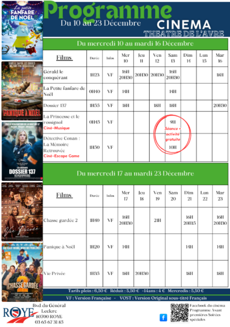 programme ciné du 10 au 23 décembre