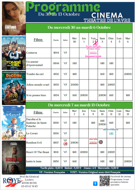 programme ciné du 30 sept. au 06 octobre 2026