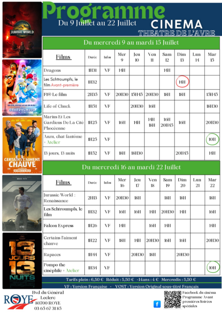 Programme cinéma du 9 au 22 juillet
