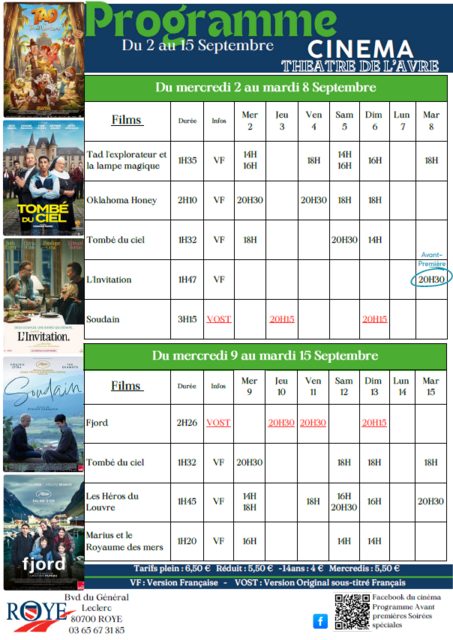 programme du 02 au 15 septembre 2026
