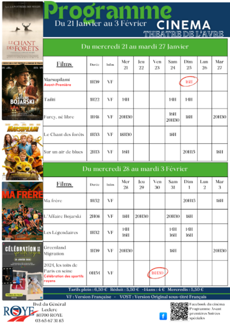 programme du 21 janvier au 3 février 2026