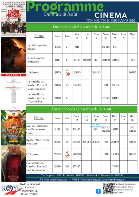 Programme du 5 au 18 août